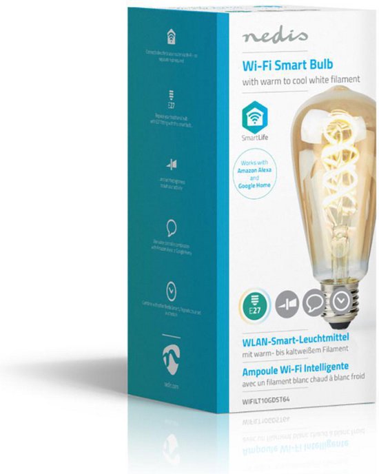 Nedis Wi-Fi Lampe à filament LED blanc chaud à froid| Rotation | E27 | ST64  | 5,5 W |... | bol.com