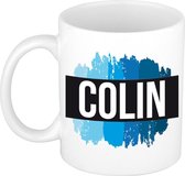 Colin naam cadeau mok / beker met  verfstrepen - Cadeau collega/ vaderdag/ verjaardag of als persoonlijke mok werknemers