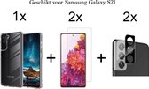 Samsung Galaxy S21 hoesje siliconen case transparant cover - 2x Samsung S21 Screen Protector + 2x Camera Lens Screenprotector