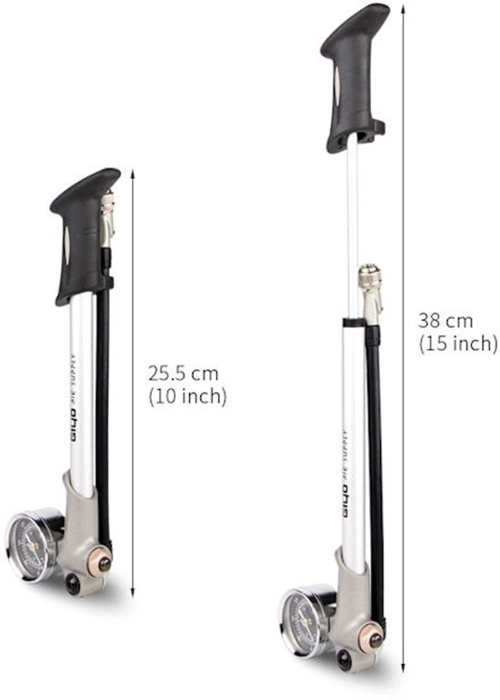 Decopatent® MINI Fietspomp met drukmeter en 360° Slang - High Pressure 300 PSI - Mini Bike Pump - Hand Fietspompen Racefiets Mtb van Decopatent — afbeelding 4