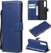 Voor Sony Xperia 5 III Effen Kleur Horizontale Flip Beschermende Lederen Case met Houder & Kaartsleuven & Portemonnee & Fotolijst & Lanyard (Blauw)