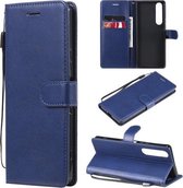 Voor Sony Xperia 1 III Effen Kleur Horizontale Flip Beschermende Lederen Case met Houder & Kaartsleuven & Portemonnee & Fotolijst & Lanyard (Blauw)