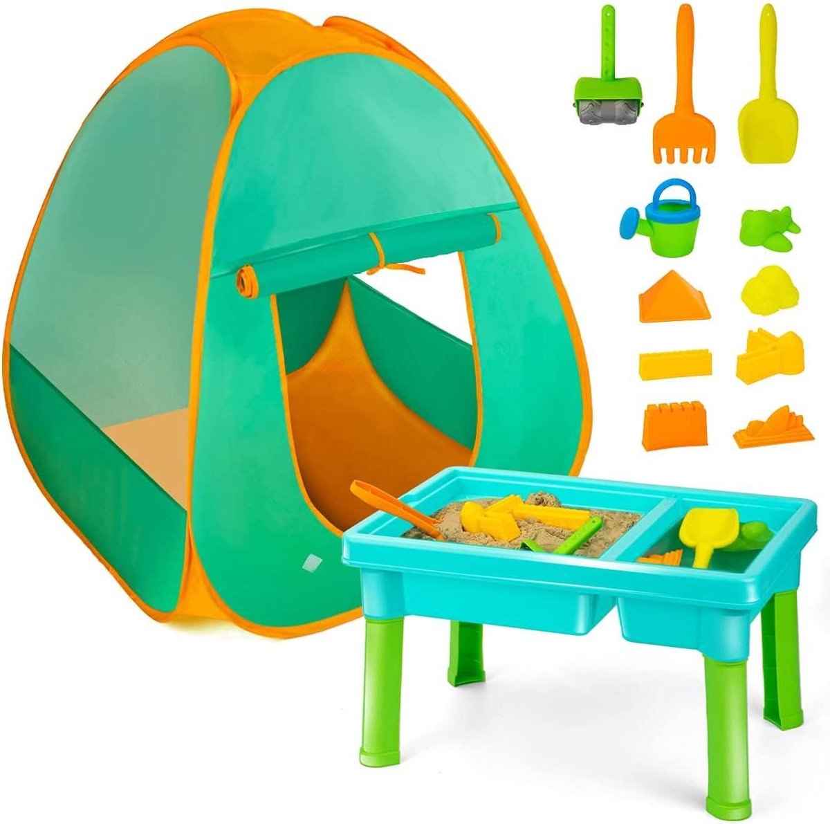 Multifunctionele Zand-en Watertafel voor kinderen met Speeltent - Inclusief 15-delig accessoireset - Buitenspeelgoed - Zandbak - Zandtafel - Waterspeeltafel - Tekentafel - Aquaplay - Upgrade 2021