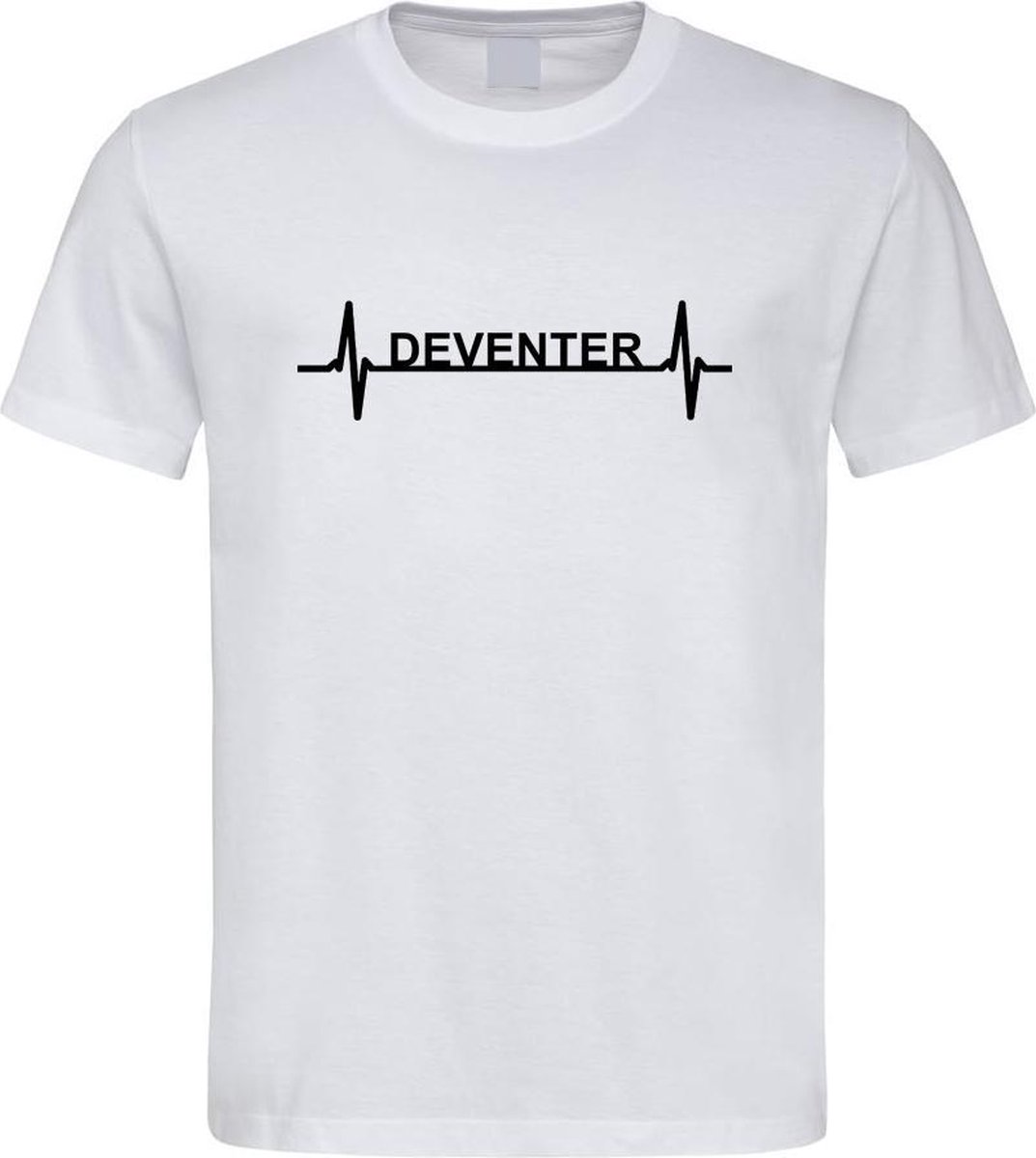Wit T-Shirt met “ Deventer hartslag “ print Zwart Size S
