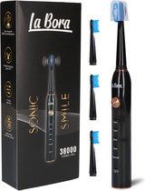 La Bora  Elektrische Tandenborstel XM-801 Sonic Smile - Smart Timer - Oplaadbaar - 38000 tr/min - 4 Opzetborstels - Zwart