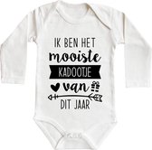 Romper - Ik ben het mooiste kadootje van dit jaar - maat: 86/92 - lange mouw - baby - zwangerschap aankondiging - papa - romper papa - mama - romper mama - rompertjes baby - romper