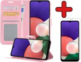 Samsung A22 Hoesje 5G Versie Book Case Met Screenprotector - Samsung Galaxy A22 Hoesje Wallet Case Portemonnee Hoes Cover - Licht Roze