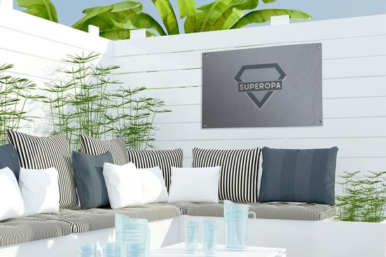 Tuinposter 60x40 cm - Tuindecoratie Superopa - Quotes - Opa - Spreuken - Poster voor in de tuin - Buiten decoratie - Schutting tuinschilderij - Tuindoek muurdecoratie - Wanddecoratie balkondoek
