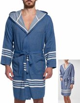 Hamam Badjas Sun Royal Blue - XXL - korte sauna badjas met capuchon - ochtendjas - duster - dunne badjas - unisex - twinning