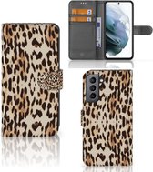 Book Cover Geschikt voor Samsung Galaxy S21 FE Smartphone Hoesje Leopard