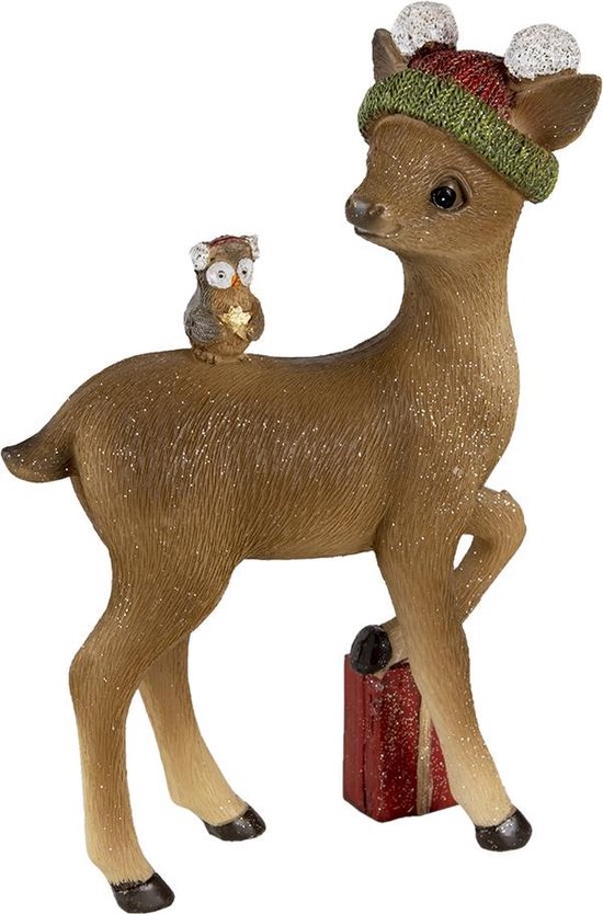 Clayre & Eef Figurine Cerf 16x8x24 cm Marron Polyrésine Décoration de Noël