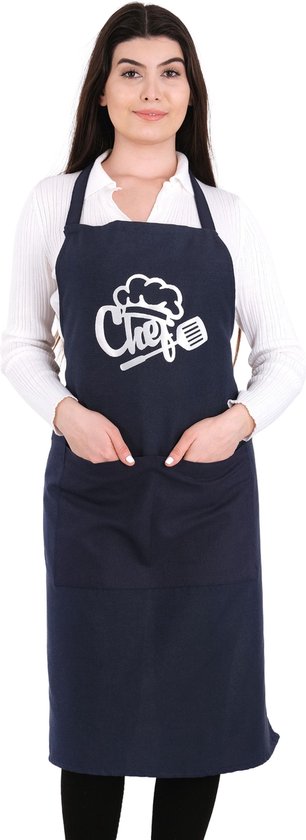 Tavas Chef Keukenschort 65x95 cm Blauw Kookschort met zakken Keukenschort dames Schort voor vrouwen een voor mannen