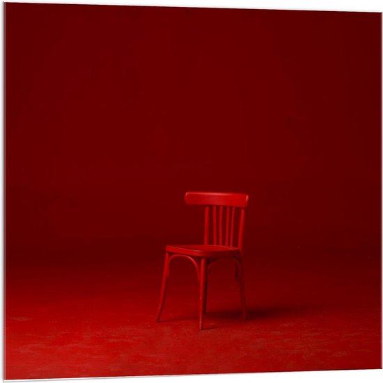 Acrylglas - Rode Stoel in Rood Verlichte Kamer - 100x100cm Foto op Acrylglas (Wanddecoratie op Acrylglas)