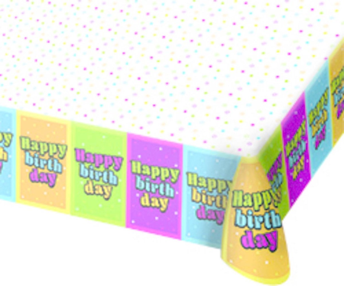 Folat - PE Tafelkleed Happy Birthday sterren (130 x 180cm)