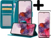 Hoesje Geschikt voor Samsung S20 Plus Hoesje Book Case Hoes Wallet Cover Met Screenprotector - Hoes Geschikt voor Samsung Galaxy S20 Plus Hoesje Bookcase Hoes - Turquoise