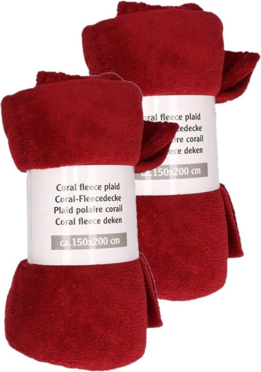 2x Donker rode rode fleece deken - 150 x 200 cm - plaid | bol.com