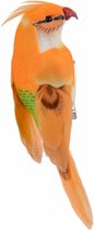 Decoratie kunststof vogel beeldje Papegaai op clip oranje 13 cm