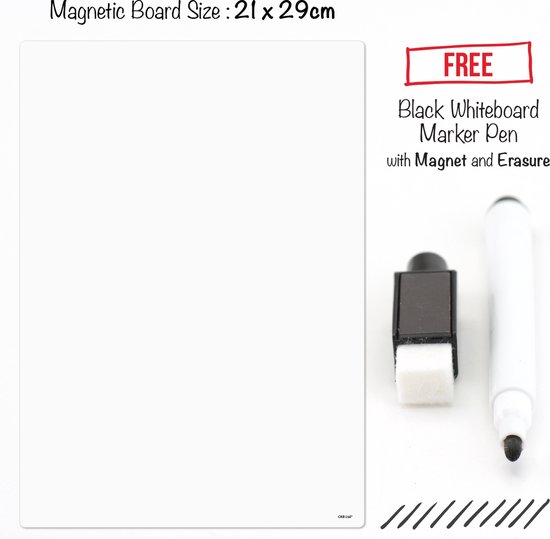 Tableau Blanc Magnétique pour Frigo, 30 x 21cm + Marqueur