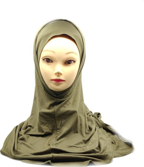 Foulard doux vert armée, beau hijab 2 pièces (hijab de capuchon inférieur)  | bol