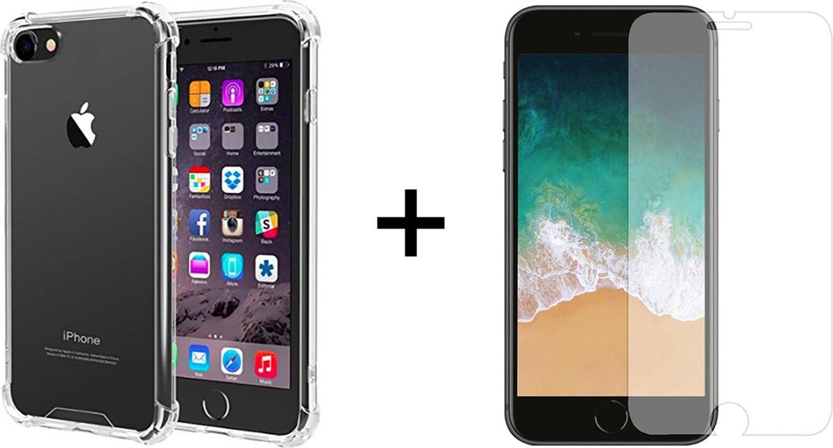 iParadise iPhone 8 plus hoesje shock proof case - 1x iPhone 8 plus screenprotector