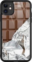 iPhone 11 hoesje glas - Chocoladereep - Hard Case - Zwart - Backcover - Print / Illustratie - Bruin