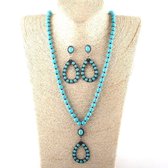 Sorprese Marble turquoise - ketting - inclusief - oorbellen - kralenketting – Drop hanger - 86 cm – Model Z - Cadeau