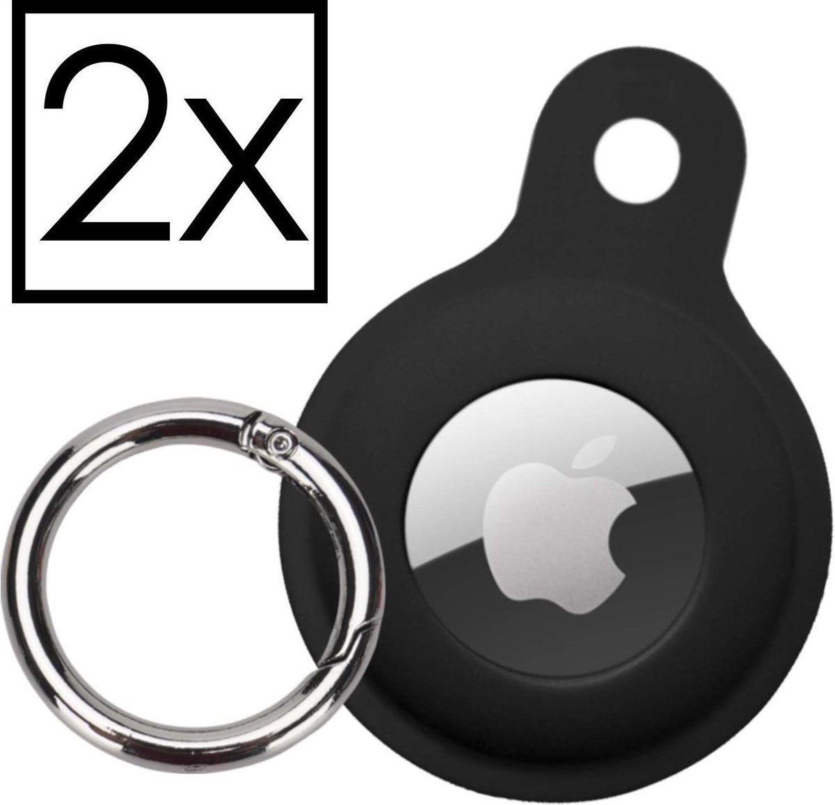 Hoesje Geschikt voor Apple AirTag-Sleutelhanger Houder Siliconen Hoes - Hoes Geschikt voor Apple AirTag Hoesje - Zwart - 2 PACK