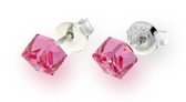 Roze glas kristal Kubus Oorstekers van Spark Jewelry