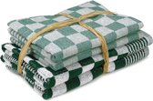 Treb Horecalinnen Keukenset Groen en Wit Geblokt 2 Stuks Theedoeken 65x65cm + 2 Stuks Handdoeken 50x50cm - Treb Towels
