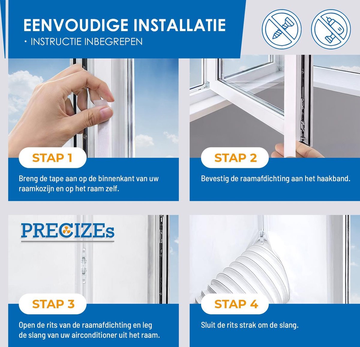 Universele raamafdichting voor draagbare airconditioner droger mobiele airconditioning, zachte doek afdichting schot hete lucht stop, 300 cm luchtuitwisselingsbeschermers met ritssluiting en