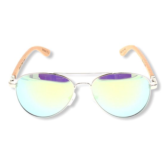 BEINGBAR Eyewear "Model 4" Sustainable Bamboo Sunglasses Green Mirror van BEINGBAR — afbeelding 2