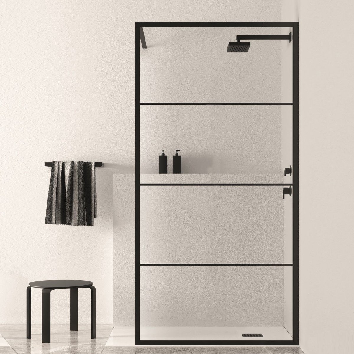 Aqua Vista Triple Zijwand - 30x200 cm - incl. wandbeugel - helder glas - mat zwart