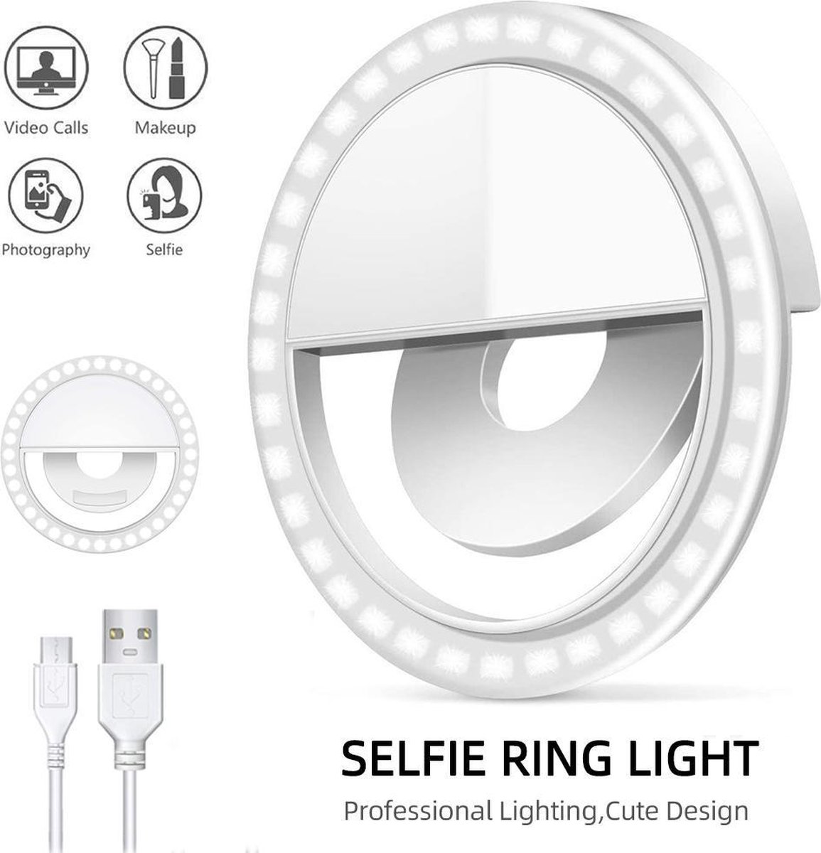 Selfie ring light - Smarthphone - 28 led - wit