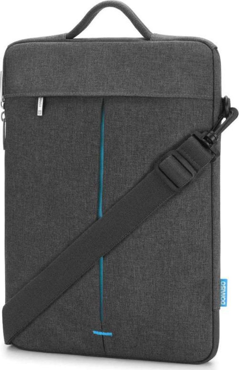Domiso laptop tas - 13 inch - zwart en blauw - schokbestendig - spatwaterdicht - laptop sleeve - intrekbare handvat