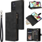 Luxe Telefoonhoesje voor Samsung Galaxy A72 | Hoogwaardig Leren Bookcase | Lederen Wallet Case | Luxe Uitstraling | Pasjeshouder 6 stuks | Portemonnee | Rits | Zwart