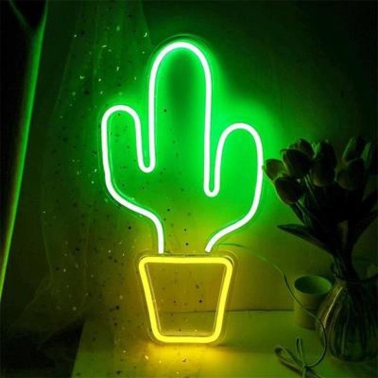 LED Acryl - Transparant Achterpaneel - Neon Licht - Decoratie Lamp (Cactus)