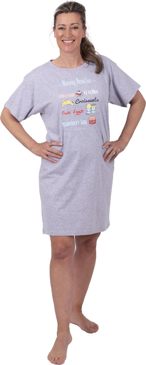 Amantes Nachthemd Dames - slaapshirt - korte mouw - grijs melange - Maat L