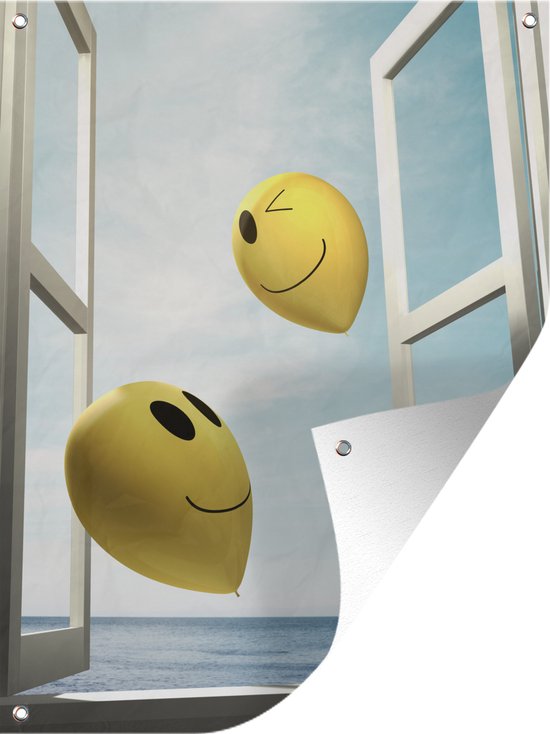 Affiche de jardin Emoji ballons s'envolent vers le ciel 120x160 cm - Toile de jardin / Toile d'extérieur / Peintures d'extérieur (décoration de jardin) XXL / Groot format!