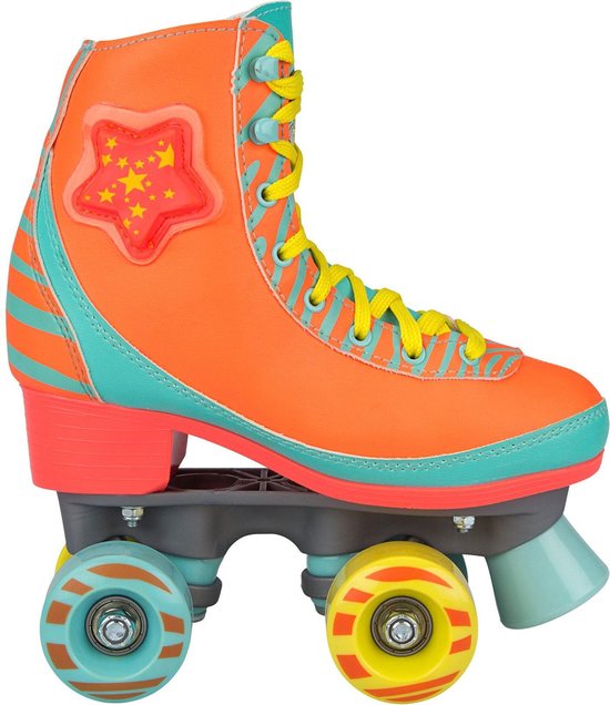 Nijdam Rolschaatsen - LED Star Zebra - Fluororanje/Lichtblauw/Geel - 33/34