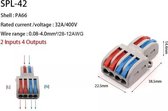 Verbindingsklem duo 2/4 polig- 5 stuks - grijs blauw rood -  0,08 t/m 4mm2 kabel 32A 600V  23,5mmx41,5mmx14mm