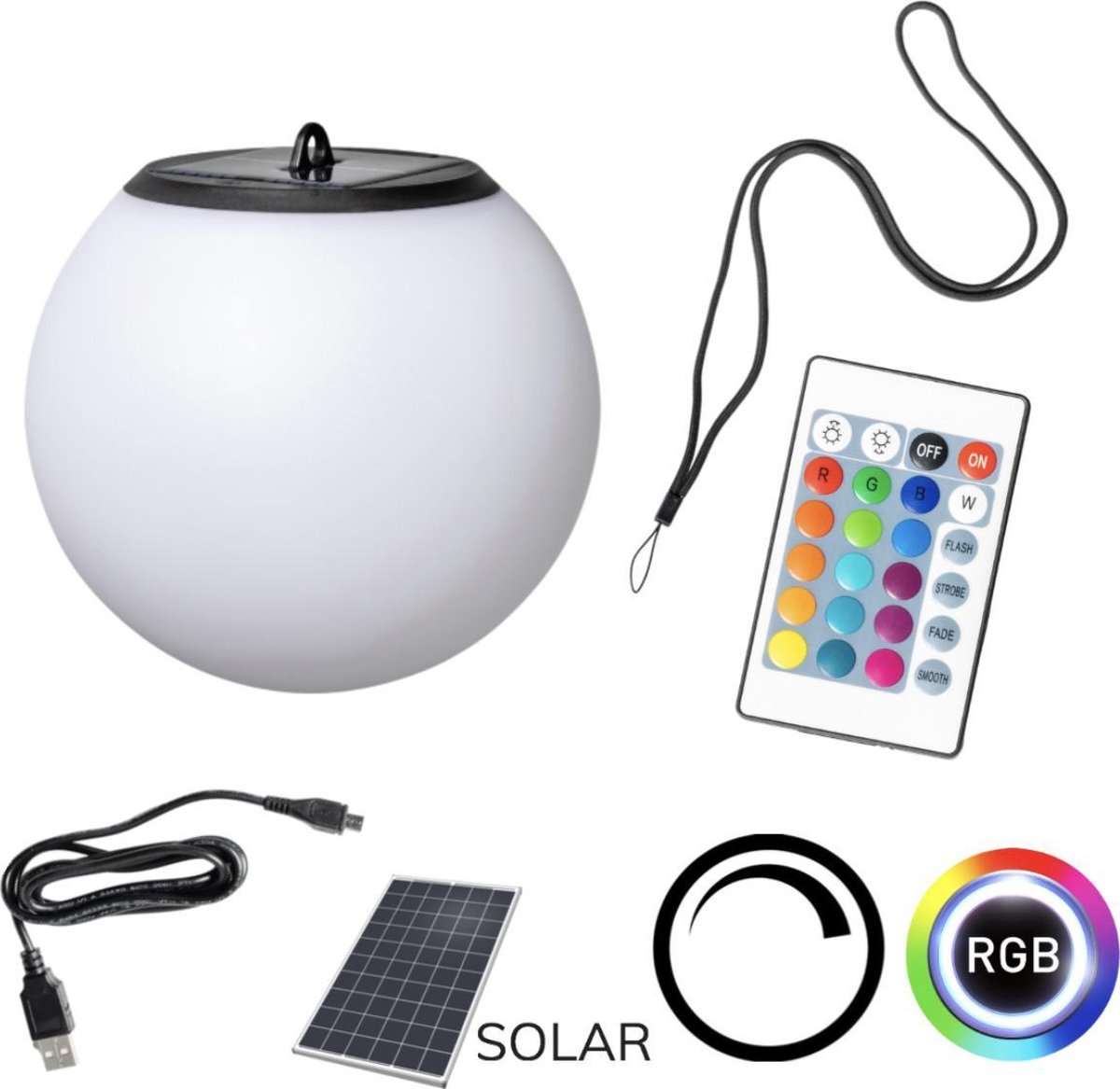 ETH Outdoor Flora Round Hang LED Solar - USB charging - remote