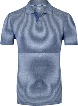 OLYMP Level 5 body fit poloshirt - linnen stretch - blauw met wit -  Maat: M