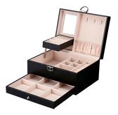 Zumi | Luxe sieraden doos met spiegel – Bijouteriedoos - Juwelendoos – Kunst leder zwart