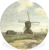 Journée ensoleillée, un moulin à vent sur un ruisseau - Peinture de Paul Joseph Constantin Plaque murale en plastique circulaire