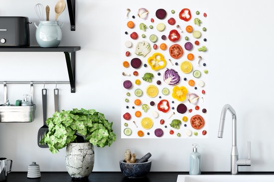 Sticker Muursticker Flat Lay Food - Légumes sur la table - 40x60 cm - Film adhésif autocollant - Sticker mural repositionnable