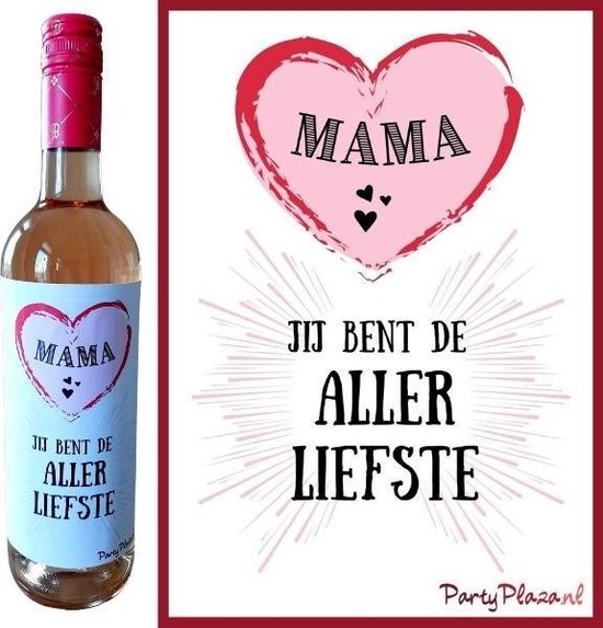 Wijnetiket Moederdag Cadeau - Etiket voor wijnfles - Mama jij bent de Allerliefste