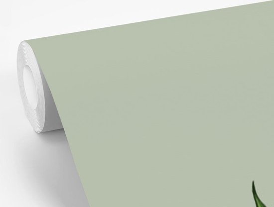 Illustration d'une plant aux feuilles luxuriantes sur fond gris-bleu 145x220 cm