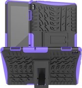 Voor Lenovo Tab E10 Tire Texture Shockproof TPU + PC beschermhoes met houder (paars)