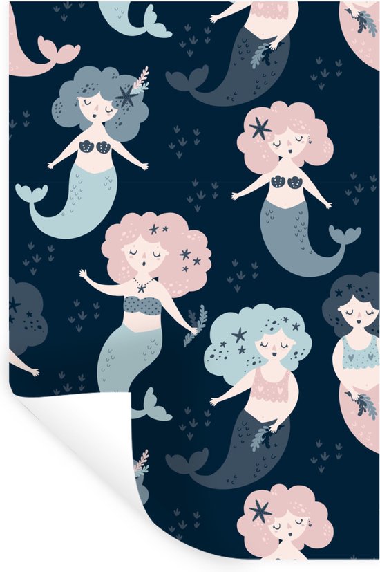 Muurstickers - Sticker Folie - Patroon - Zeemeermin - Sterren - 20x30 cm - Plakfolie - Muurstickers Kinderkamer - Zelfklevend Behang - Zelfklevend behangpapier - Stickerfolie