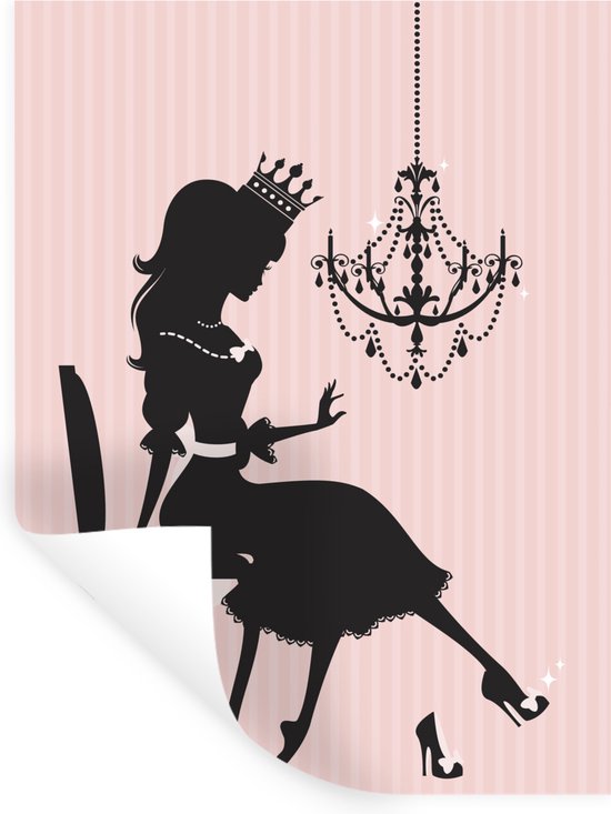 Muurstickers - Sticker Folie - Kinderillustratie van het silhouet van een prinses op een stoel - 90x120 cm - Plakfolie - Muurstickers Kinderkamer - Zelfklevend Behang - Zelfklevend behangpapier - Stickerfolie